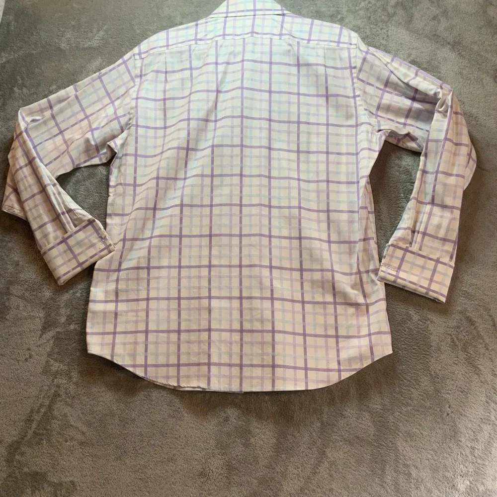 Banana Republic Mens Purple White Plaid Long Sleeve Dress Shirt Large 16-16.5